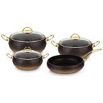 Oms 7pcs Granit Küre Tencere Seti Cam Kapak
