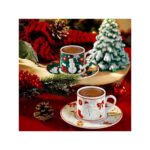 Kütahya Porselen Kardan Adam Desenli 2 Kişilik 4 Parça Kahve Fincan ve Tabak Takımı