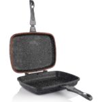 Schafer Grillpan Çift Taraflı Yanmaz Yapışmaz Kare Grill Tava - 32 cm - Gri