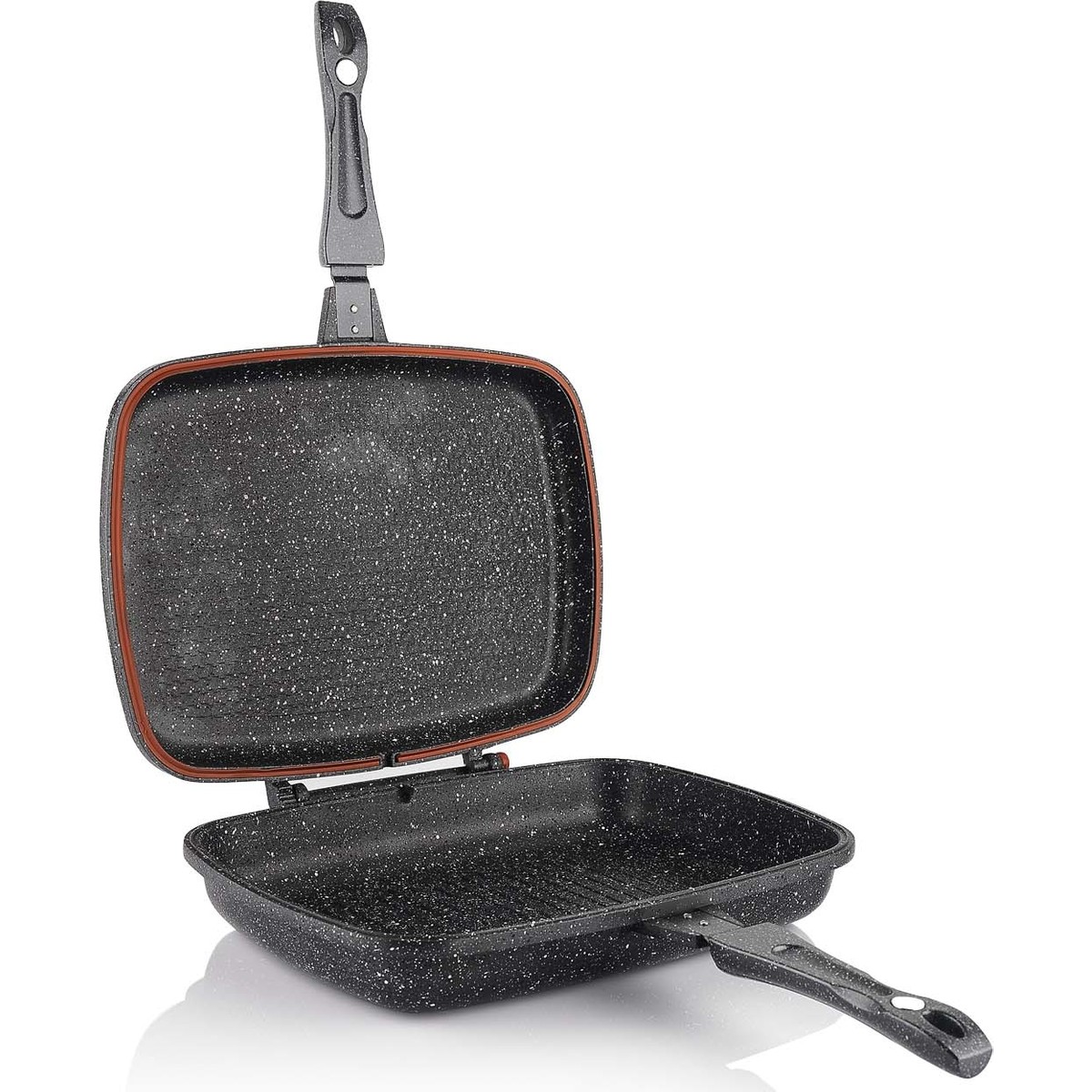 10367434883122.jpg Schafer Grillpan Çift Taraflı Yanmaz Yapışmaz Kare Grill Tava - 32 cm - Gri - Görsel 1