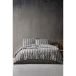 Berolige Luke Bold 100% Pamuklu Battal Boy Yıkamalı Iplik Boya Çizgili Nevresim Takımı Antrasit