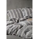 Berolige Luke Bold 100% Pamuklu Battal Boy Yıkamalı Iplik Boya Çizgili Nevresim Takımı Antrasit - Görsel 2