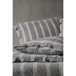 Berolige Luke Bold 100% Pamuklu Battal Boy Yıkamalı Iplik Boya Çizgili Nevresim Takımı Antrasit - Görsel 4