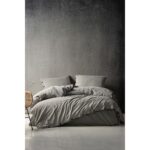 Berolige Shirt 100% Pamuklu Battal Boy Yıkamalı Iplik Boya Çizgili Nevresim Takımı Antrasit