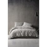 Berolige Sense 100% Pamuklu Çift Kişilik Yıkamalı Iplik Boya Çizgili Nevresim Takımı Antrasit