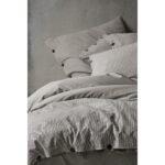 Berolige Shirt 100% Pamuklu Çift Kişilik Yıkamalı Iplik Boya Çizgili Nevresim Takımı Antrasit - Görsel 3