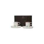 Porland Botanik Desenli 4 Parça Porselen Kahve Fincanı ve Tabak Seti Şık Tasarım