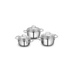 Korkmaz Derin Tencere Seti - 18/10 Cr-Ni Paslanmaz Çelik, Özel Temperlenmiş Cam Kaplama, 14x7 cm, 16x9 cm, 18x9 cm