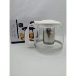 Yakut 1250 ml Çelik Süzgeçli Cam Demlik- Beyaz