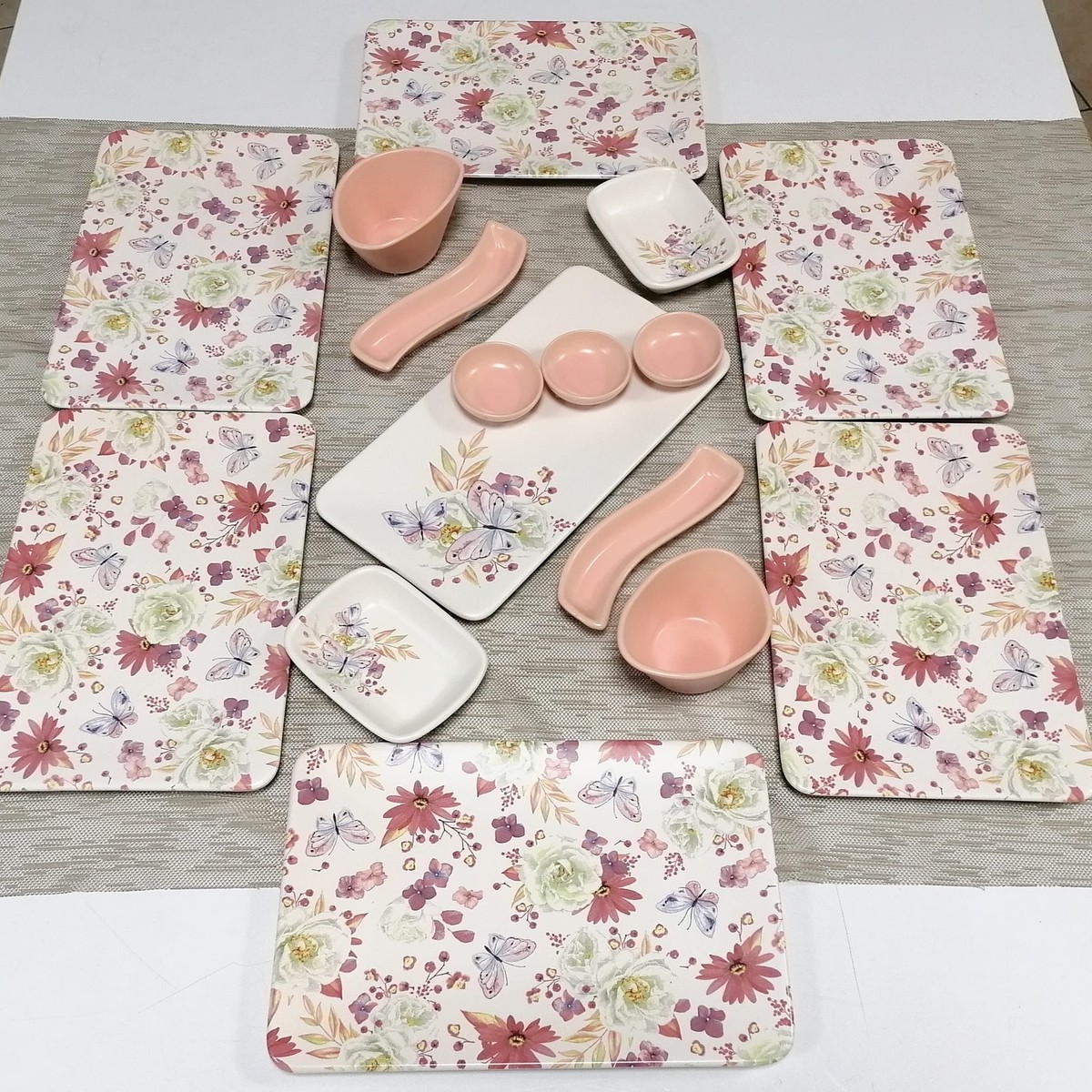 10918544343090.jpg Keramika Takım Kahvaltı 16 Parça 6 Kişilik Mat Pembe Siera Kelebek - Görsel 1