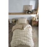 Casa Carina Kare Krem Rengi Ranforce Lastikli Çarşaflı Tek Kişilik Nevresim Takımı