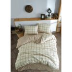 Casa Carina Kare Krem Rengi Ranforce Lastikli Çarşaflı Çift Kişilik Nevresim Takımı