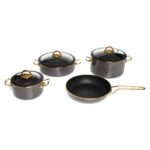 Bonera Dışı Emaye Içi Titanyum Kaplama 7 Parça Tencere Tava Seti