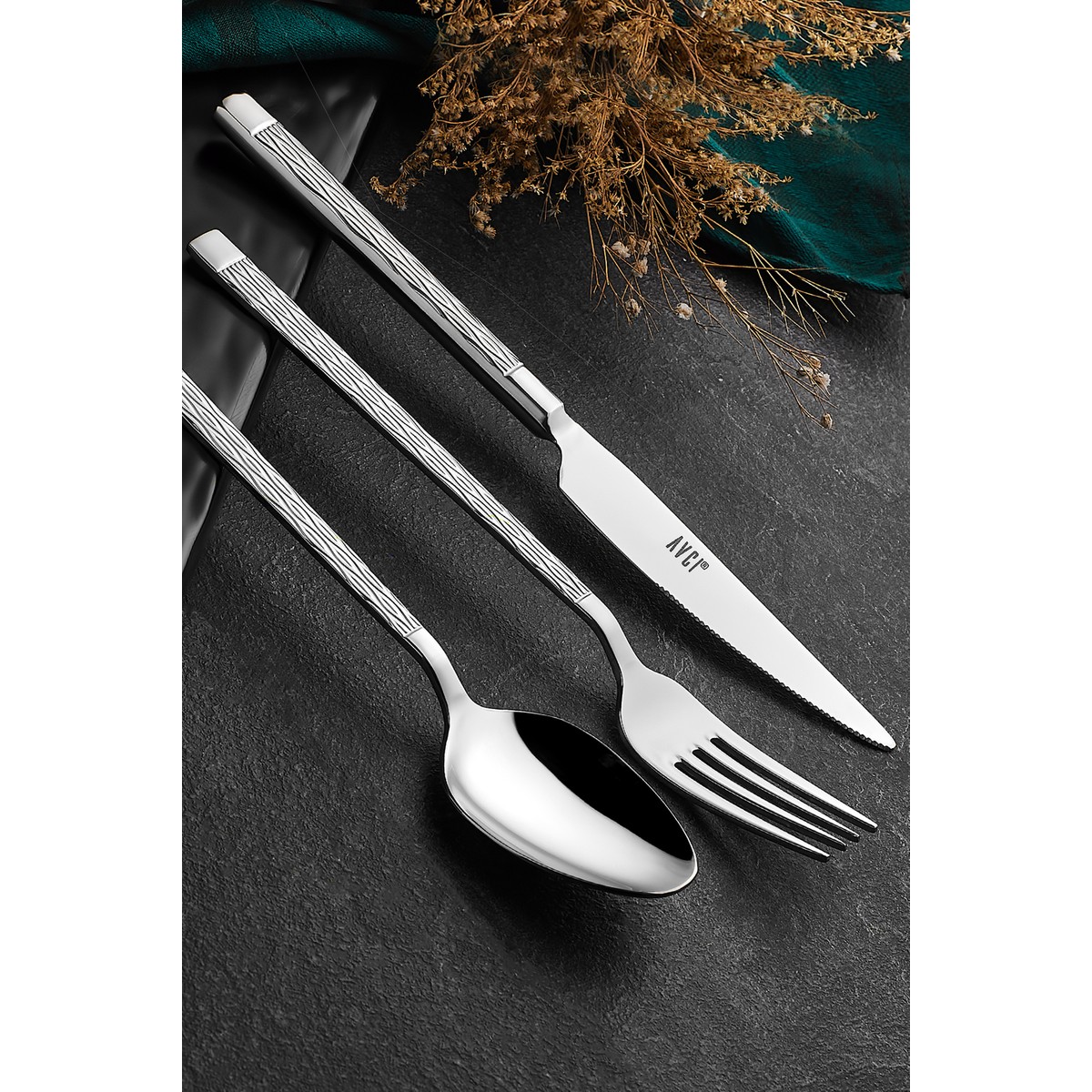 110000032921017.jpg Avcı Pera 84 Parça Çatal Kaşık Bıçak Takımı 18/10 Paslanmaz Çelik - Görsel 1