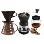 Grossberg Coffee V60 Dripper Cam Kahve Sürahisi Değirmen Set