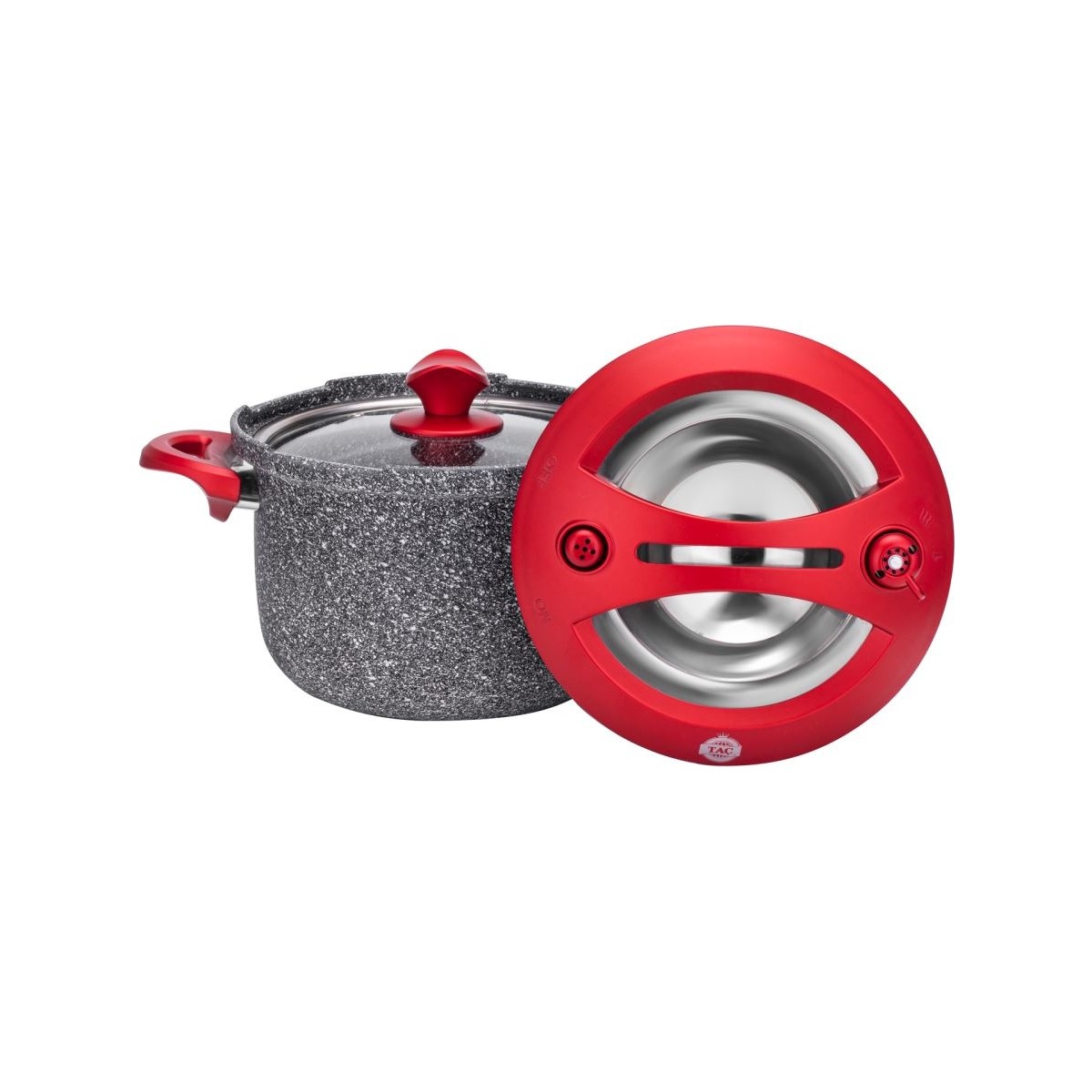 110000074978723.jpg Taç Smart Tandır Indüksiyon Tabanlı Düdüklü Tencere 4 Lt Kırmızı TAC-4606 - Görsel 1