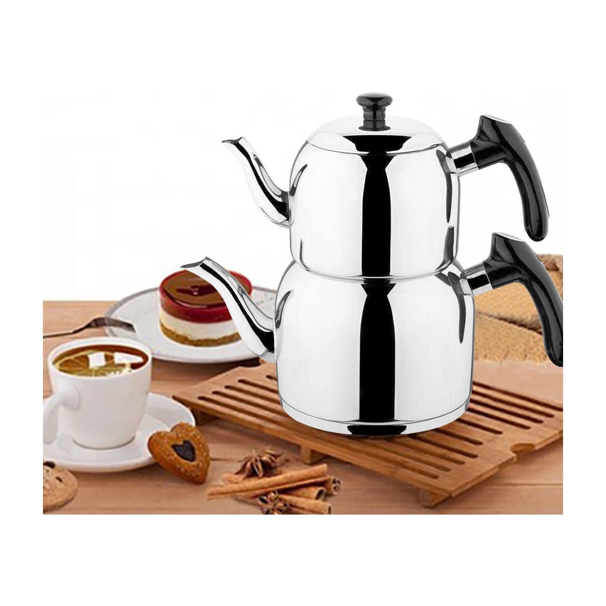 110000080623376.jpg Özkent K-390 Vista Mini Boy Sade Çaydanlık Siyah - Görsel 1