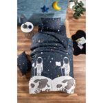 Laliva Çarşafı Lastikli Doğal Sağlıklı Pamuk Astronot Uzaylı Tek Kişilik Çocuk Nevresim Takımı