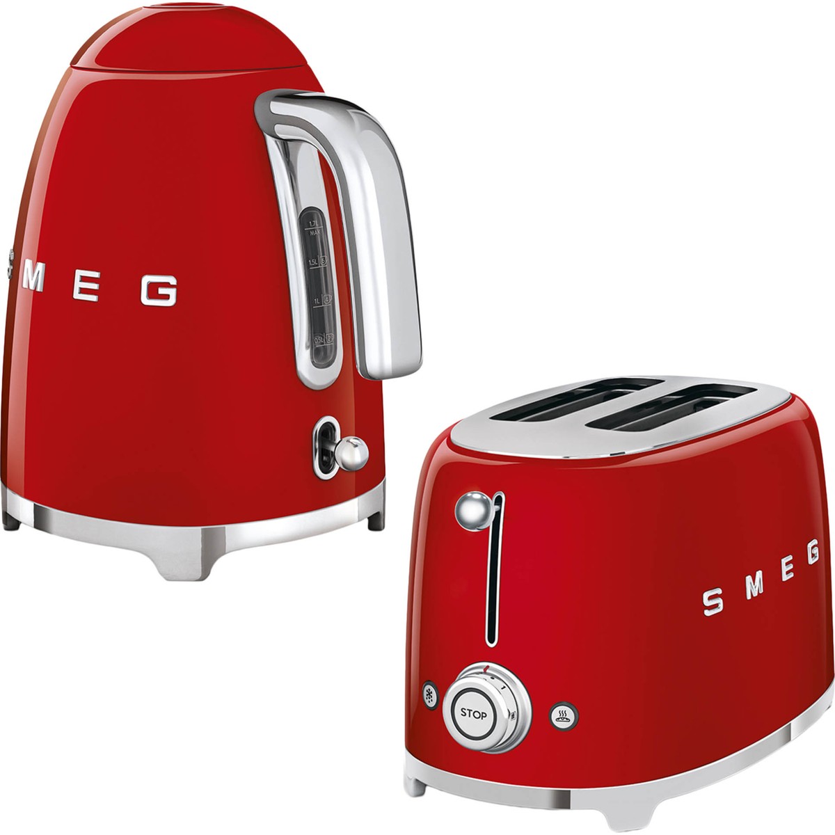 110000092571985.jpg Smeg Kırmızı Kettle ve 1x2 Ekmek Kızartma Makinesi Seti - Görsel 1