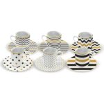 Karaca Nossa Porselen Kahve Fincanı Takımı Desenli 6 Kişilik 80 ml Beyaz Siyah Renk - Görsel 2