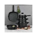 Korkmaz Ornella Granit Düz Tava 28 cm Siyah Volkanit Görünümlü Tek Parça Tasarım - Görsel 2