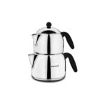 Korkmaz Orbit Midi Çaydanlık Seti - 18/10 Cr-Ni Paslanmaz Çelik, İndüksiyon Tabanı, Ergonomik Bakalit Sapı, 1.5 lt + 0.7 lt
