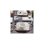 Schafer Yemek Takımı 56 Parça 12 Kişilik Beyaz Porselen Kare Tabak Seti - Görsel 2