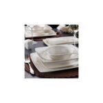 Schafer Yemek Takımı 56 Parça 12 Kişilik Beyaz Porselen Kare Tabak Seti - Görsel 3