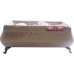 Finezza Marin Kadife Dantelli Dekoratif Havlu&Kese&Esans Şisesi&Sandıklı Set 5 Parça Krem/Pudra - 763