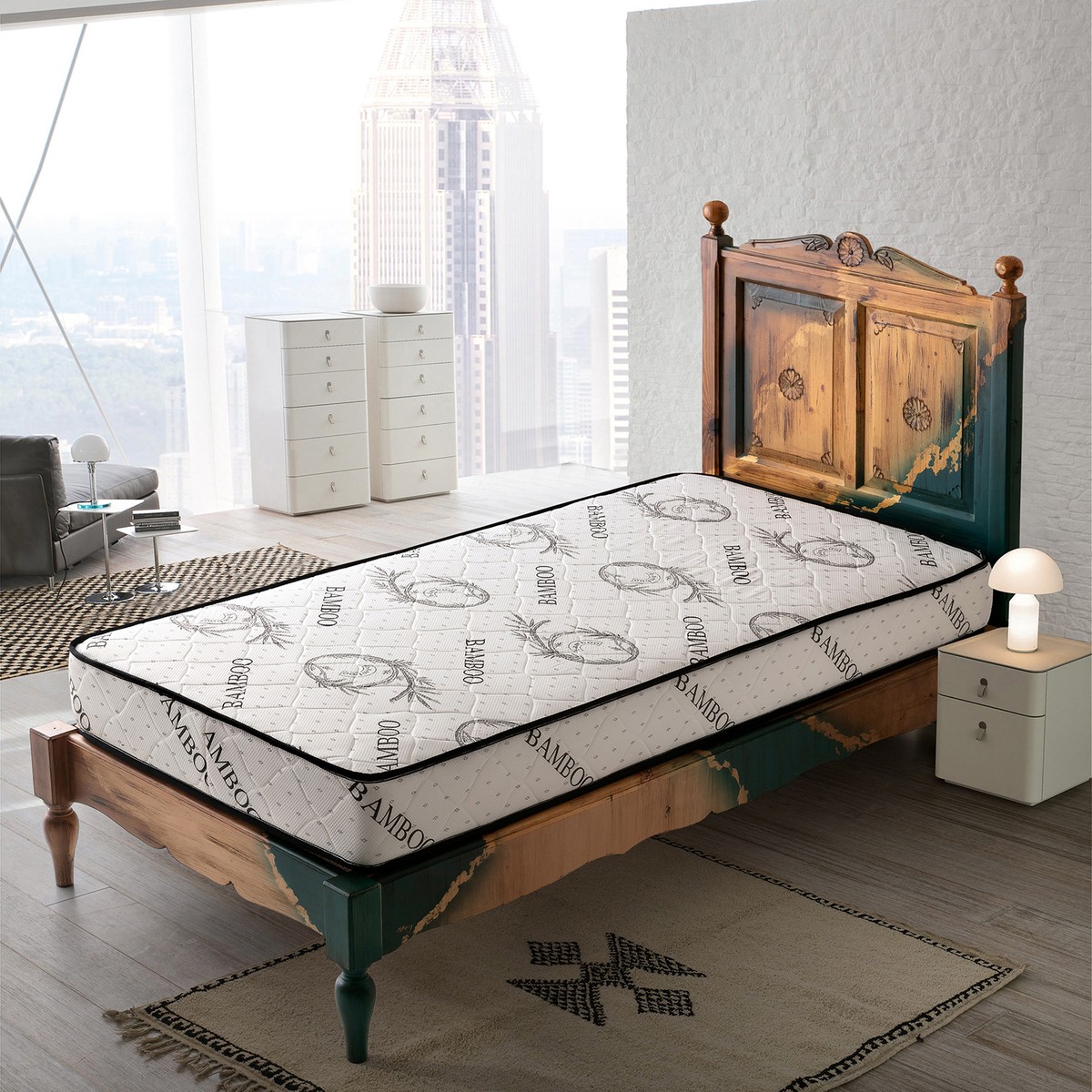 110000162578379.jpg Heyner Flora Bamboo Desen 70X160 cm Tek Kişilik Yaylı Yatak - Görsel 1