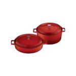 Lava Derin Yuvarlak 24 cm + Sığ Yuvarlak Döküm Kırmızı Tencere 28 cm 2'li