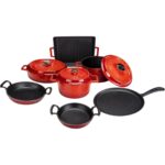 Lava Trendy XXL 10 Parça Emaye Kaplama Döküm Tencere Seti 28 cm Kırmızı – Dayanıklı, Şık ve Isıyı Eşit Yayan Tasarım