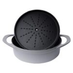 Pot Art Fonksiyonel Kapaklı Gri Sığ Döküm Tencere 26 cm - Görsel 2