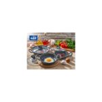 Eda ZK-905 Büyük Asya 3'lü Granit Sahan Seti Cam Kapaklı Döküm Gri