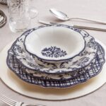 Karaca Stoneware 24 Parça 6 Kişilik Mavi Desenli Yuvarlak Yemek Takımı