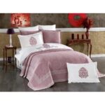 Finezza Pandora Jakar Nakışlı Pamuk Nevresimli Bordo Gelin Seti 9 Parça - 1198