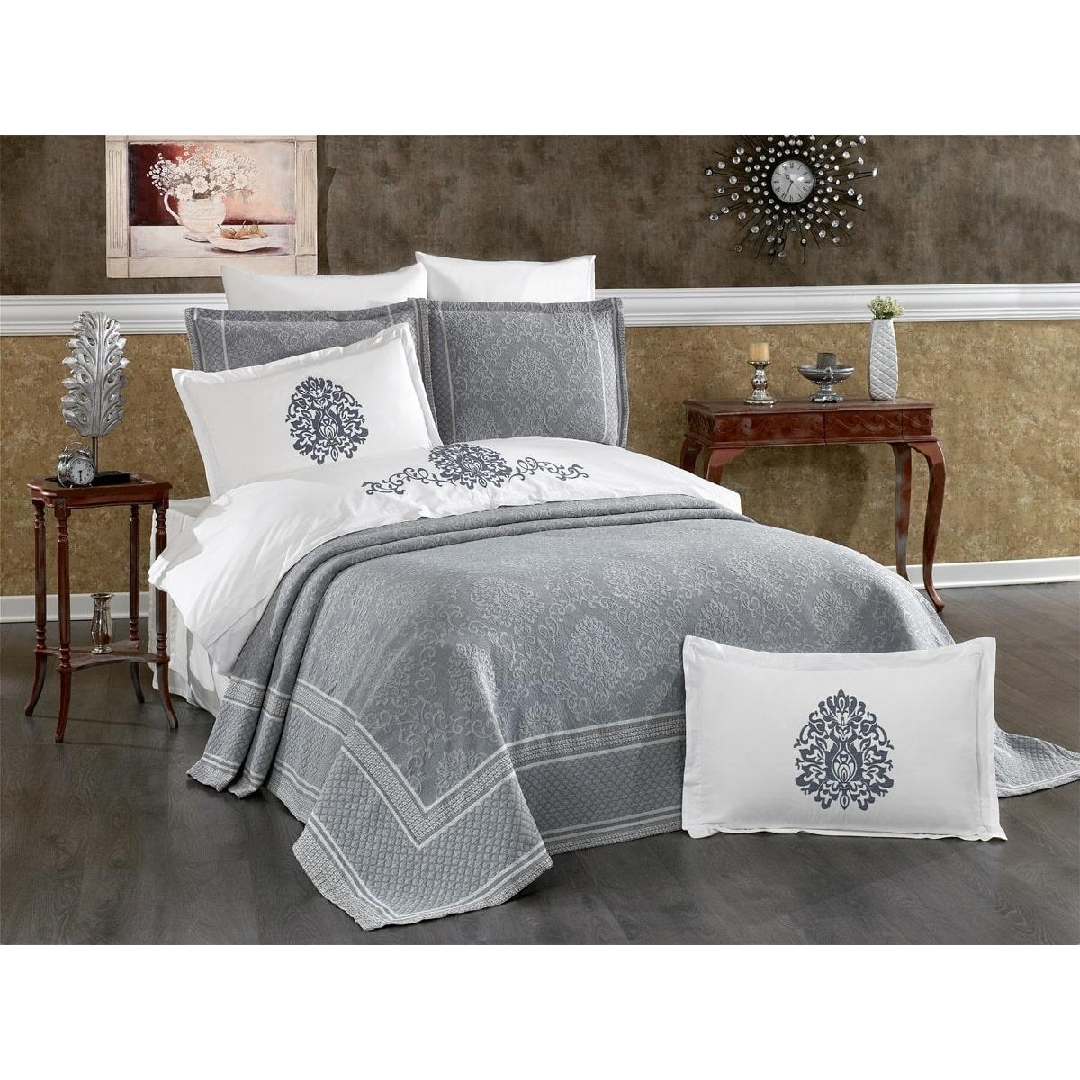 110000287662212.jpg Finezza Pandora Jakar Nakışlı Pamuk Nevresimli Lavanta Gelin Seti 9 Parça - 1200 - Görsel 1