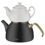 Neva NV10054 Porselen Demlikli Siyah Emaye Çaydanlık Takımı - Görsel 3