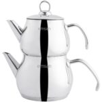 Emsan Beta Midi Gri Çelik Çaydanlık Seti Üst Demlik 1 L Alt Demlik 1.6 L Dayanıklı Tasarım - Görsel 2