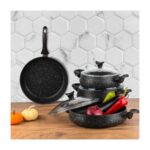 Taç 3819 Mastercook Tombik 7 Parça Granit Güveç Tencere Seti Siyah