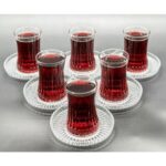 Yzhome 6 Kişilik 12 Parça Elysia Cam Çay Bardağı ve İthal Cam Çay Tabağı Seti Takımı Çay Tabak - Görsel 2