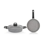 Schafer Eternal Basık Tencere 26 cm + Tava 26 cm-2'li 3 Parça Cam Kapaklı Set-Gri - Görsel 2