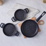 Karaca Biogranit Dide Siyah Granit Kaplamalı Düz Tava ve Sahan Seti 3 Parça 16-18-24 cm - Görsel 2