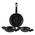 Karaca Biogranit Dide Siyah Granit Kaplamalı Düz Tava ve Sahan Seti 3 Parça 16-18-24 cm - Görsel 4