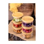 Bambum Duo 300ML 6'lı Bambu Kapaklı Cam Kahvaltılık Seti - Görsel 2