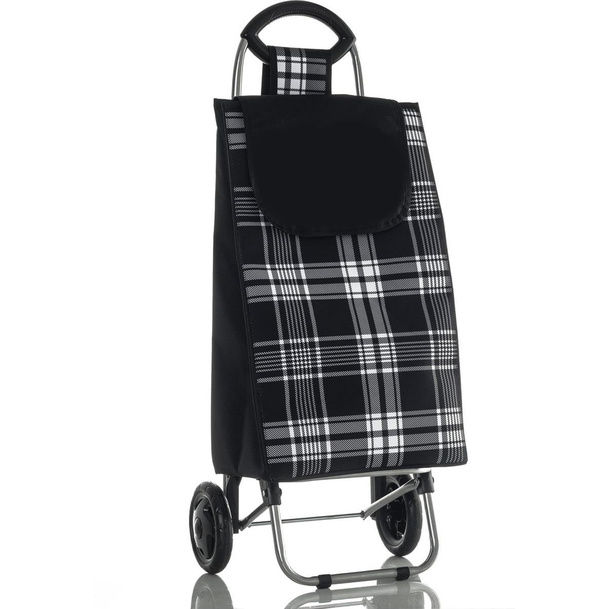 110000363473425.jpg Bimbambom Ekose Pazar Arabası, Büyük Çantalı Ses Çıkarmayan Tekerlekli Pazar Arabası - Görsel 1