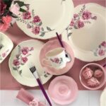 Kütahya Porselen Pudra Çiçek Desenli 38 Parça Kahvaltı Takımı