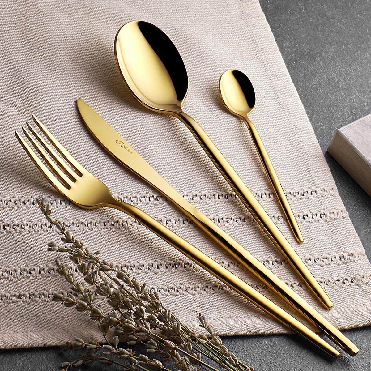 110000372475869.jpg Kalben Amore Titanyum Parlak Gold 36 Parça Çatal Kaşık Bıçak Takımı - Görsel 1