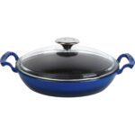 Lava Döküm Yuvarlak Sahan Cam Kapaklı Döküm Demir Yekpare Çift Kulplu Çap(Ø)24cm. - Mavi