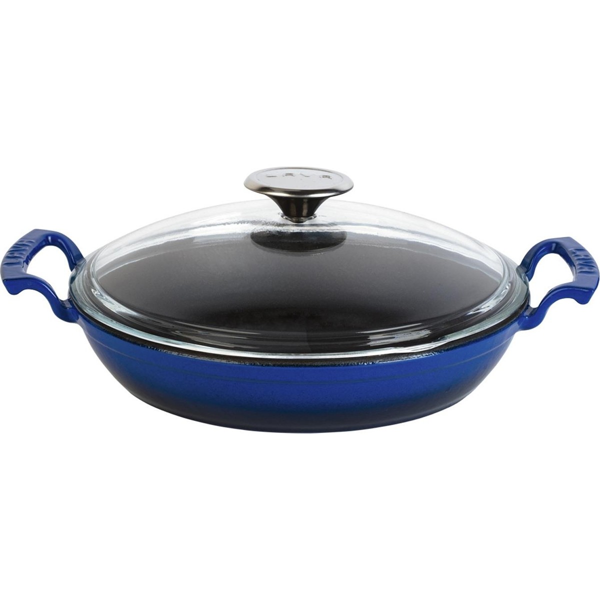 110000372998340.jpg Lava Döküm Yuvarlak Sahan Cam Kapaklı Döküm Demir Yekpare Çift Kulplu Çap(Ø)24cm. - Mavi - Görsel 1